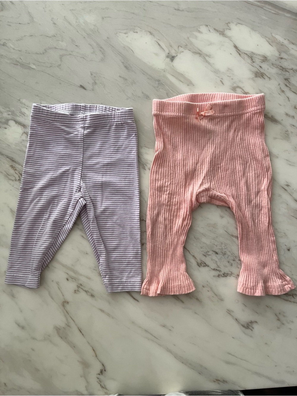 Pink Ribbed Ruffle Leggings & Purple Stripe Leggings - 2 Pack